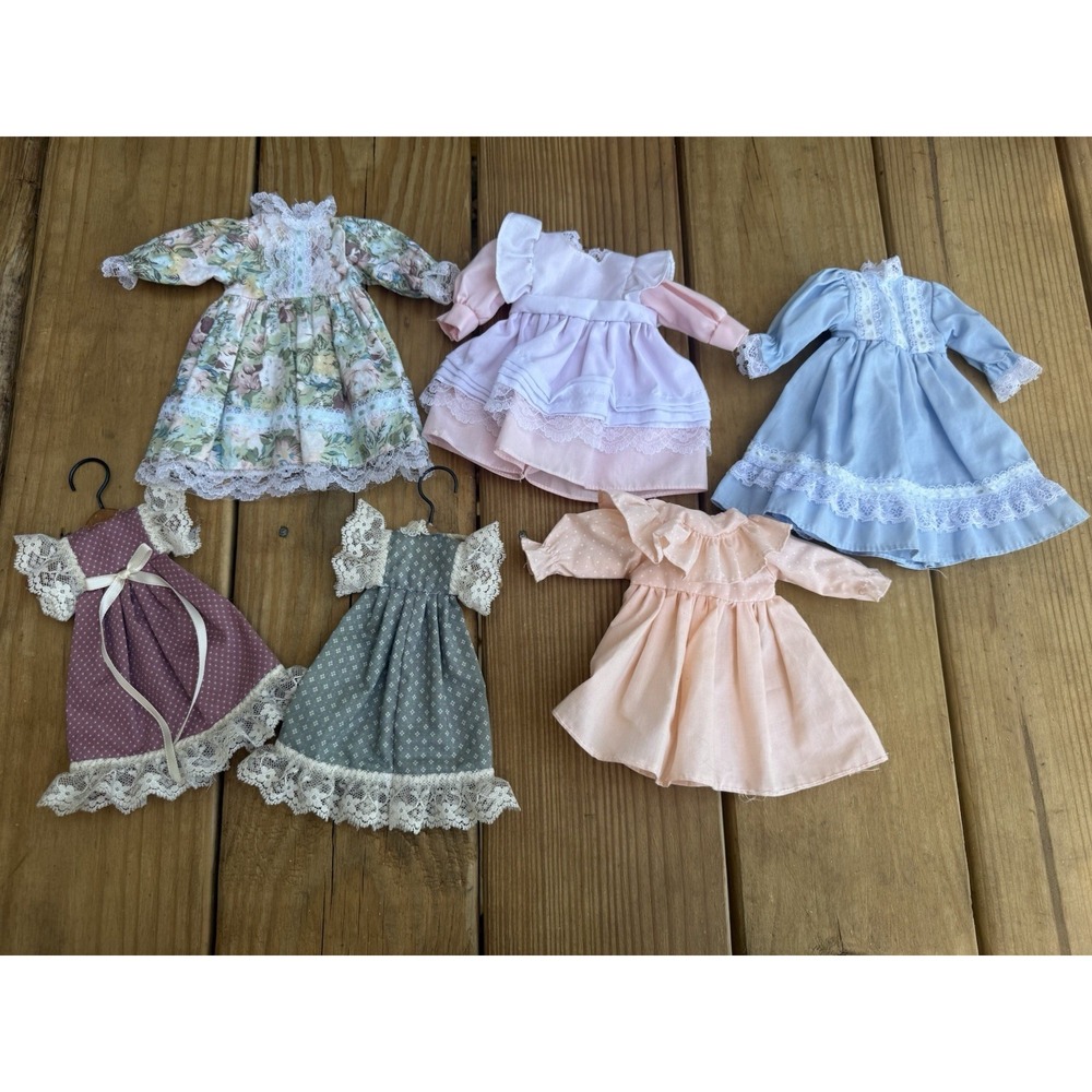 6 Vintage Hand Made Doll Clothes Dresses 6" And 8" Long Victorian Style